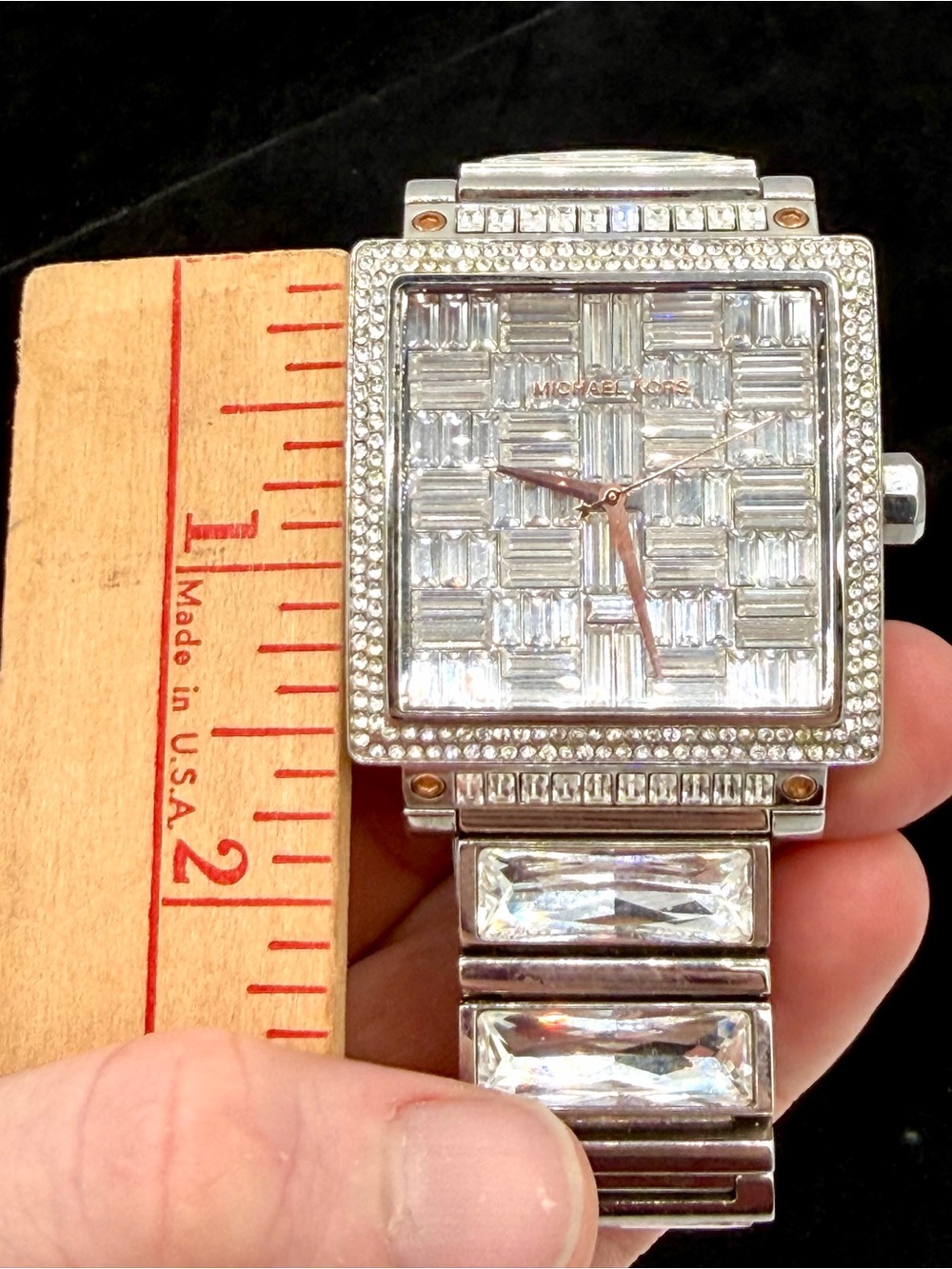 Michael Kors MK-5728 Women's Silver Crystal Pave Square Watch (Dead Battery) - Picture 13 of 15